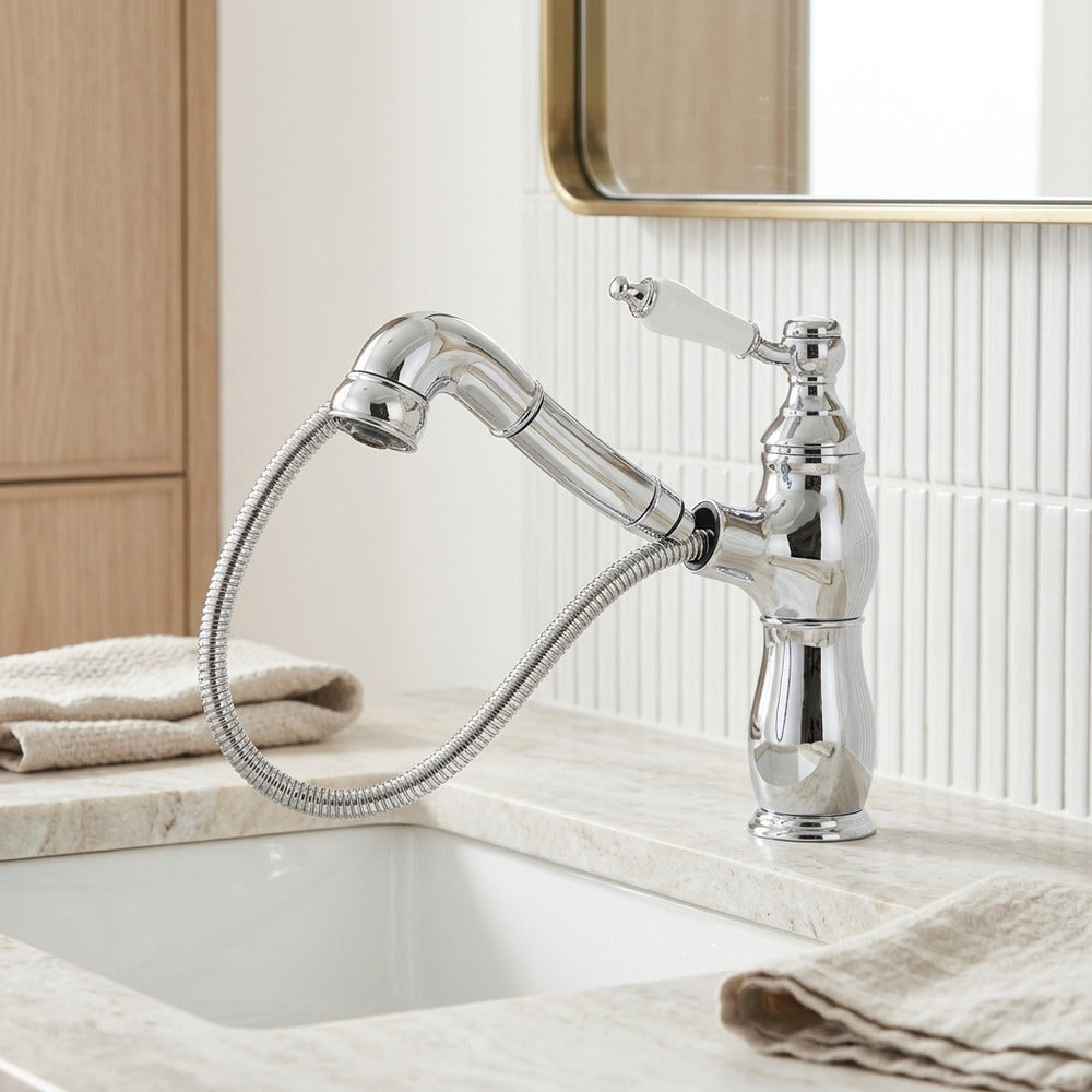 Lagomel pull-out single-hole bathroom faucet, set in a Traditional/Classic/Vintage/Retro bathroom