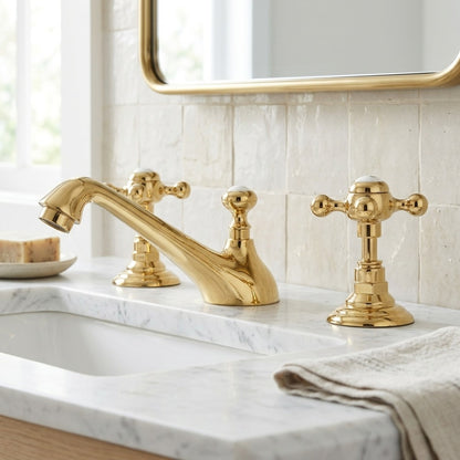 Lagomel widespread bathroom faucet, set in a Modern/Contemporary bathroom