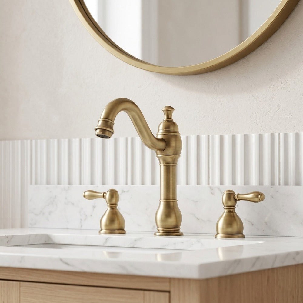 Lagomel two-handle widespread bathroom faucet, set in a Vintage/Retro/Traditional/Classic bathroom
