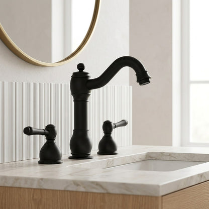 Lagomel two-handle widespread bathroom faucet, set in a Vintage/Retro/Traditional/Classic bathroom