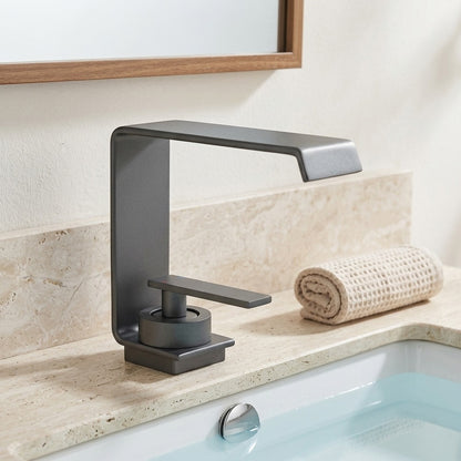 Lagomel waterfall single-hole bathroom faucet, set in a Modern/Minimalist bathroom