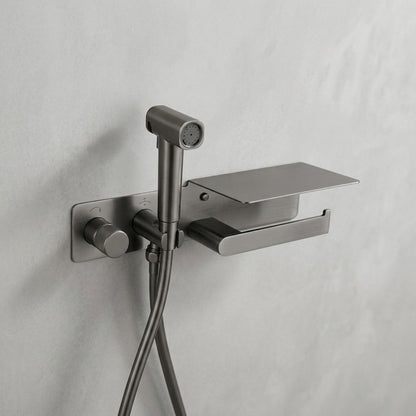 Lagomel wall-mounted single-handle bidet faucet in matte black, brushed gold, chrome, gunmetal, set in a Contemporary bathroom
