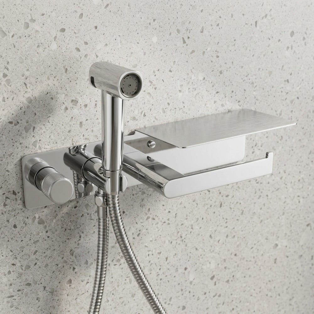 Lagomel wall-mounted single-handle bidet faucet, set in a Contemporary bathroom