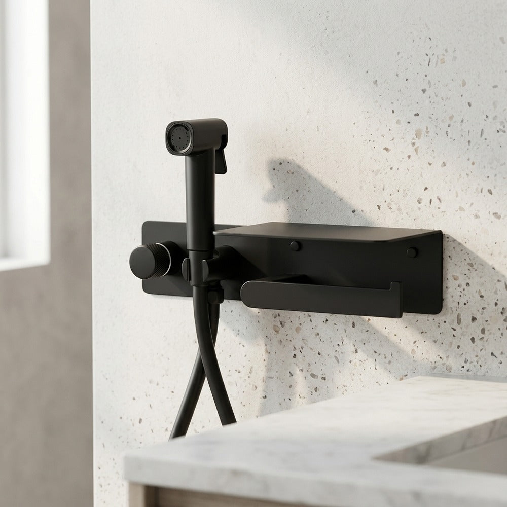 Lagomel wall-mounted single-handle bidet faucet, set in a Contemporary bathroom