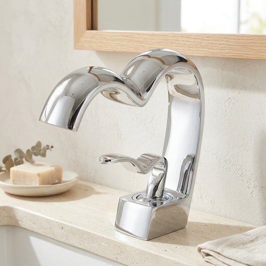 Lagomel waterfall single-hole bathroom faucet in chrome, brushed gold, brushed nickel, gunmetal, matte black, matte white,, set in a Modern/Contemporary bathroom