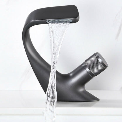 Lagomel waterfall single-hole bathroom faucet, set in a Modern/Minimalist bathroom