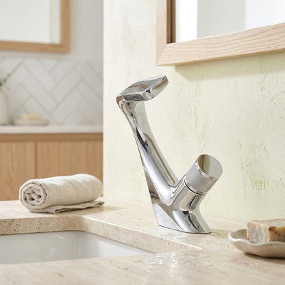 Lagomel waterfall single-hole bathroom faucet, set in a Modern/Minimalist bathroom