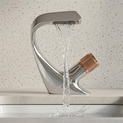 Lagomel waterfall single-hole bathroom faucet, set in a Modern/Minimalist bathroom
