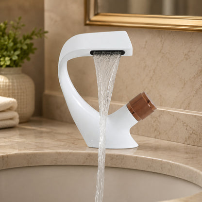 Lagomel waterfall single-hole bathroom faucet, set in a Modern/Minimalist bathroom