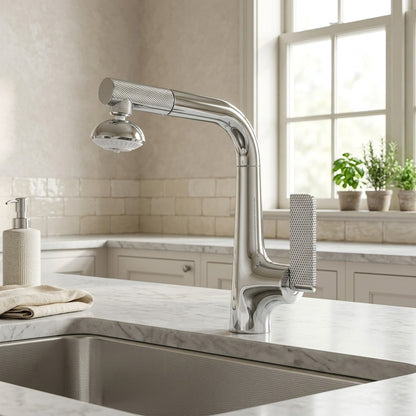 Lagomel single-hole single-handle pull-out kitchen faucet, set in a Modern/Contemporary kitchen