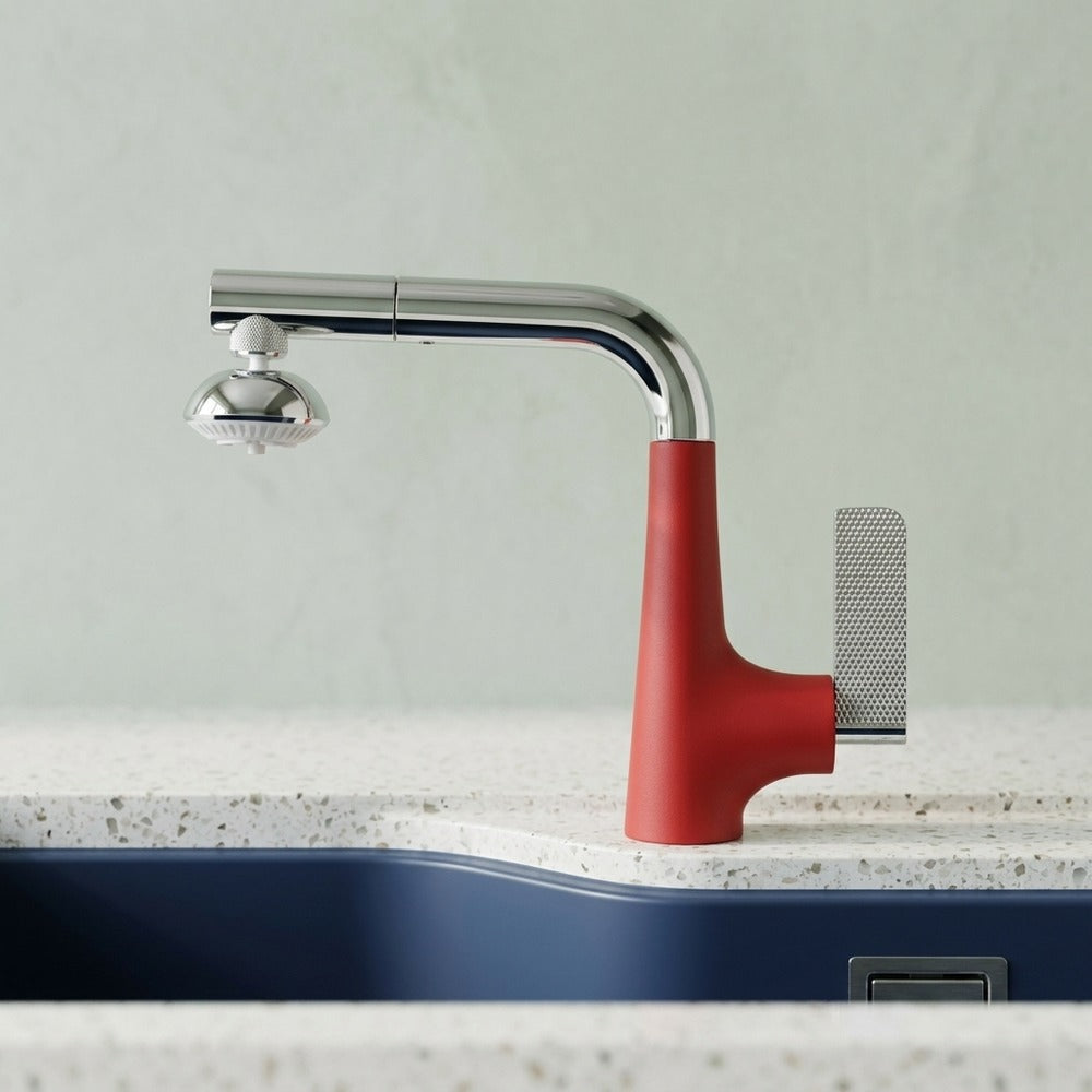 Lagomel single-hole single-handle pull-out kitchen faucet, set in a Modern/Contemporary kitchen