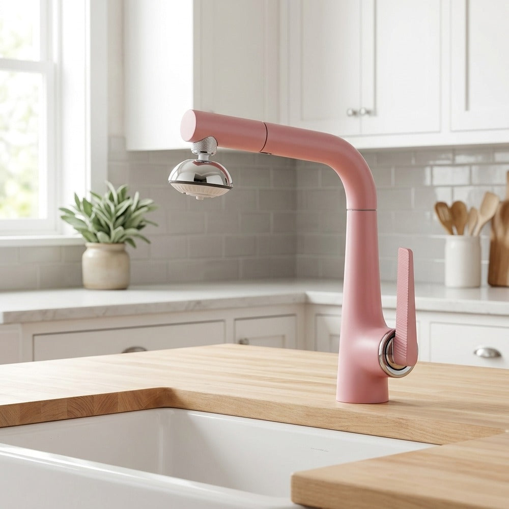 Lagomel single-hole single-handle pull-out kitchen faucet, set in a Modern/Contemporary kitchen