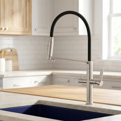 Lagomel pull-down kitchen faucet in chrome, brushed gold, gunmetal, set in a Modern/Contemporary kitchen