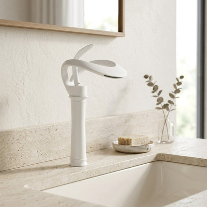Lagomel waterfall single-hole bathroom faucet, set in a Modern/Minimalist bathroom