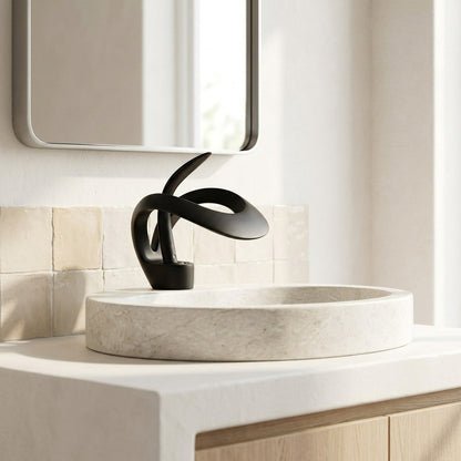Lagomel waterfall single-hole bathroom faucet, set in a Modern/Minimalist bathroom