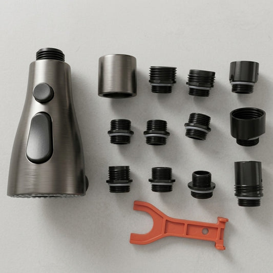 Lagomel pull-down replacement spray head in matte black, chrome, brushed nickel, gunmetal, set in a Modern/Contemporary kitchen