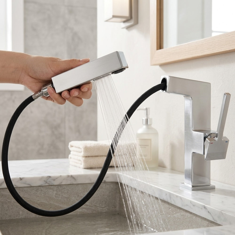 Lagomel pull-out single-hole bathroom faucet, set in a Traditional/Classic/Vintage/Retro bathroom