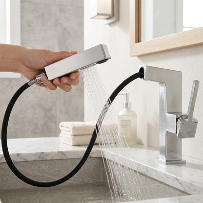 Lagomel pull-out single-hole bathroom faucet, set in a Traditional/Classic/Vintage/Retro bathroom