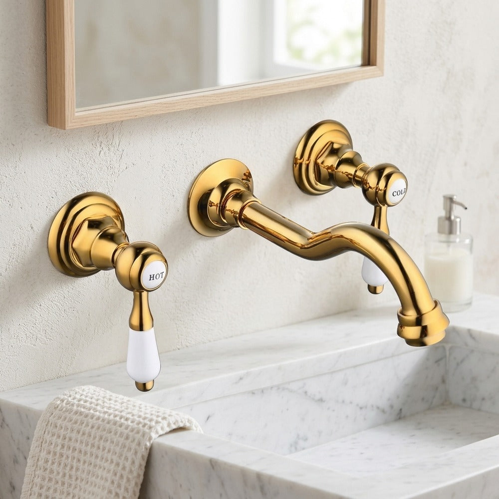 Lagomel widespread wall-mount bathroom faucet, set in a Traditional/Classic/Vintage/Retro bathroom