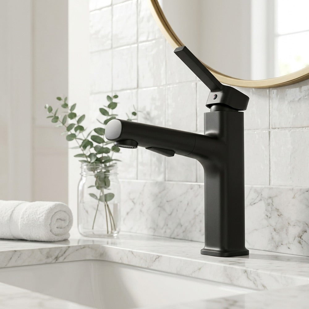 Lagomel pull-out single-hole bathroom faucet, set in a Traditional/Classic/Vintage/Retro bathroom