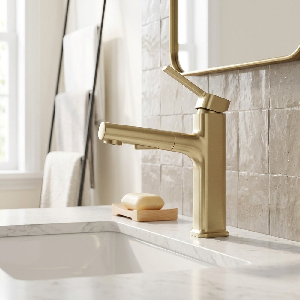 Lagomel pull-out single-hole bathroom faucet, set in a Traditional/Classic/Vintage/Retro bathroom