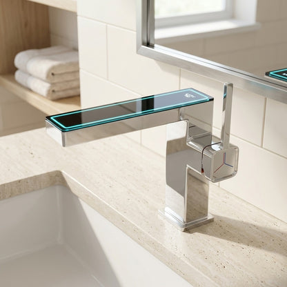 Lagomel waterfall single-hole bathroom faucet in chrome, brushed gold, matte white, matte black, painted / powder, set in a Modern/Contemporary bathroom