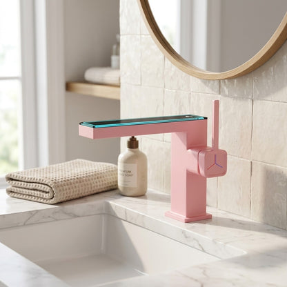 Lagomel waterfall single-hole bathroom faucet, set in a Modern/Minimalist bathroom