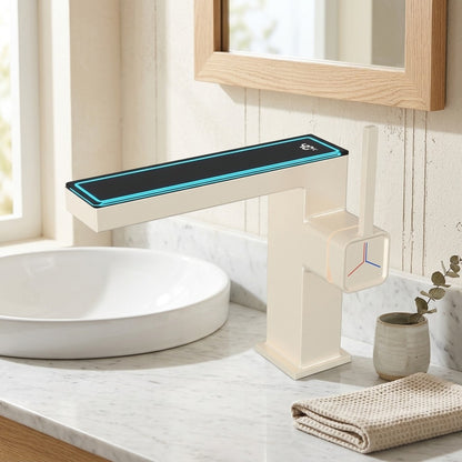 Lagomel waterfall single-hole bathroom faucet, set in a Modern/Minimalist bathroom