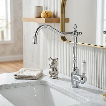 Lagomel single-hole bathroom faucet in chrome, antique brass, polished gold, set in a Traditional/Classic/Vintage/Retro bathroom