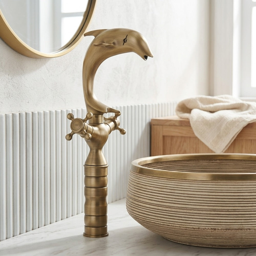 Lagomel waterfall double-handle single-hole bathroom faucet, set in a Traditional/Classic/Vintage/Retro bathroom