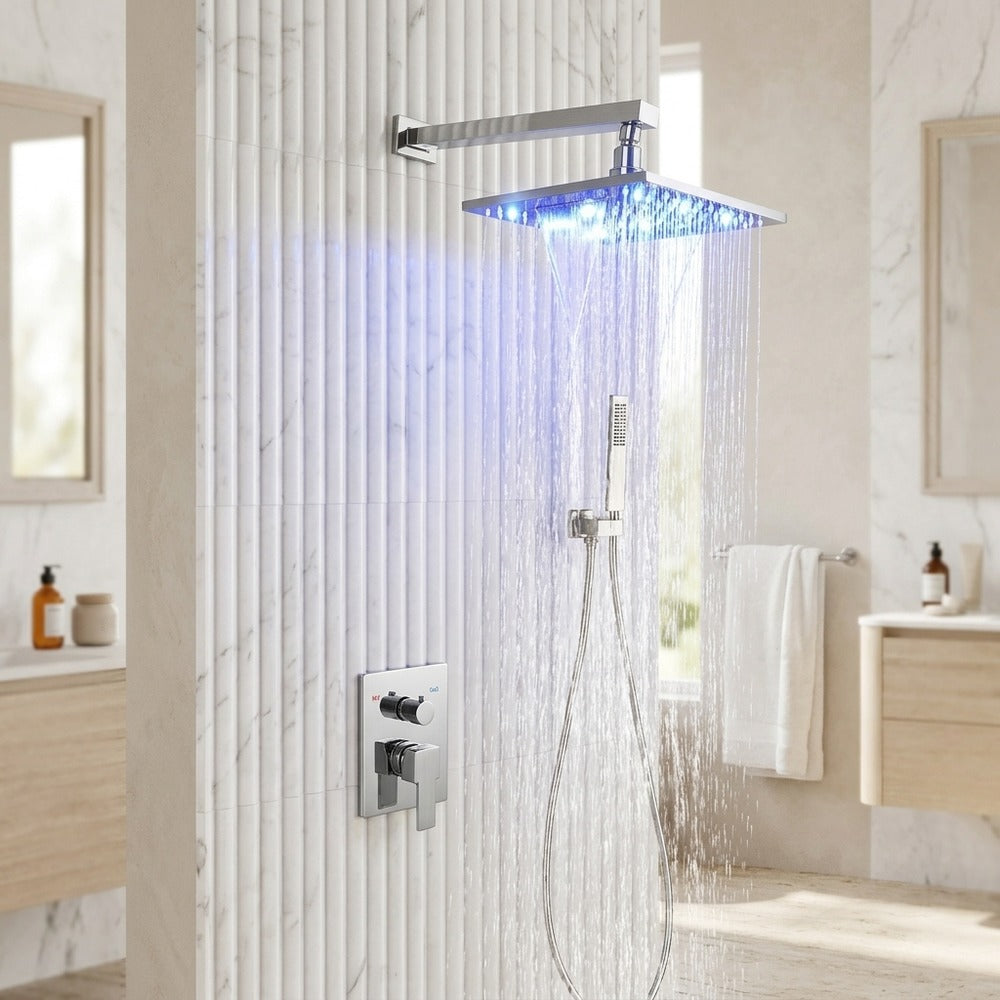 Lagomel wall-mounted single-handle complete shower system, set in a Contemporary bathroom