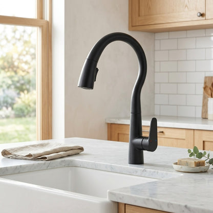 Lagomel single-handle pull-down kitchen faucet, set in a Modern/Contemporary kitchen