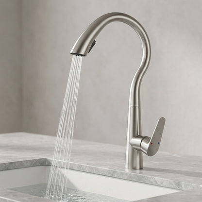 Lagomel single-handle pull-down kitchen faucet, set in a Modern/Contemporary kitchen
