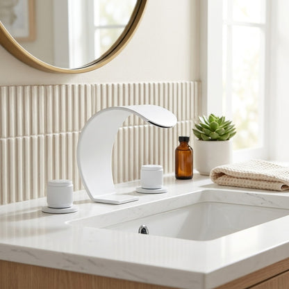 Lagomel waterfall widespread bathroom faucet, set in a Modern/Contemporary bathroom