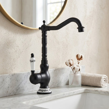 Lagomel single-hole single-handle vessel sink faucet, set in a Modern/Minimalist/Contemporary bathroom