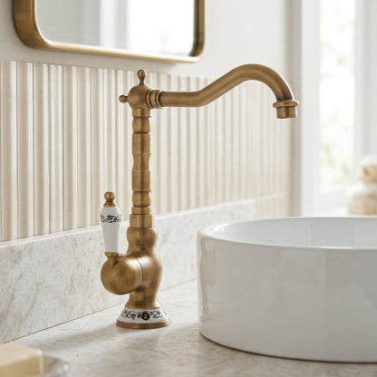 Lagomel single-hole single-handle vessel sink faucet, set in a Modern/Minimalist/Contemporary bathroom