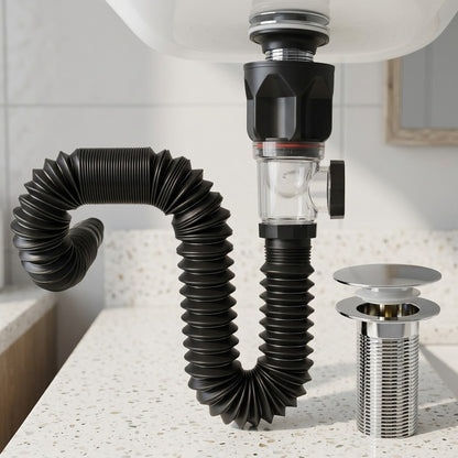 Lagomel bathroom sink drain in chrome, set in a Contemporary bathroom