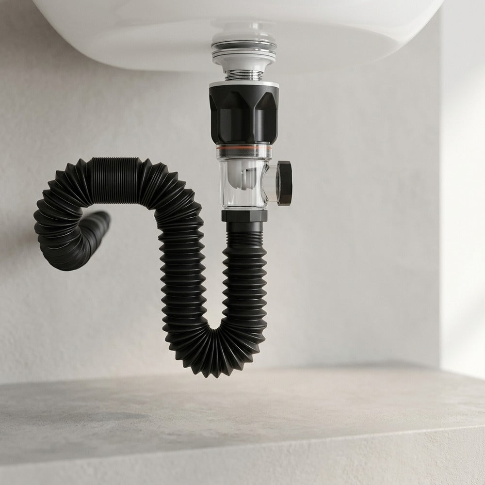 Chrome Pop-Up Bathroom Sink Drain Kit, Flexible Expandable P-Trap Pipe with Anti-Clogging Stopper