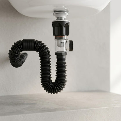 Chrome Pop-Up Bathroom Sink Drain Kit, Flexible Expandable P-Trap Pipe with Anti-Clogging Stopper