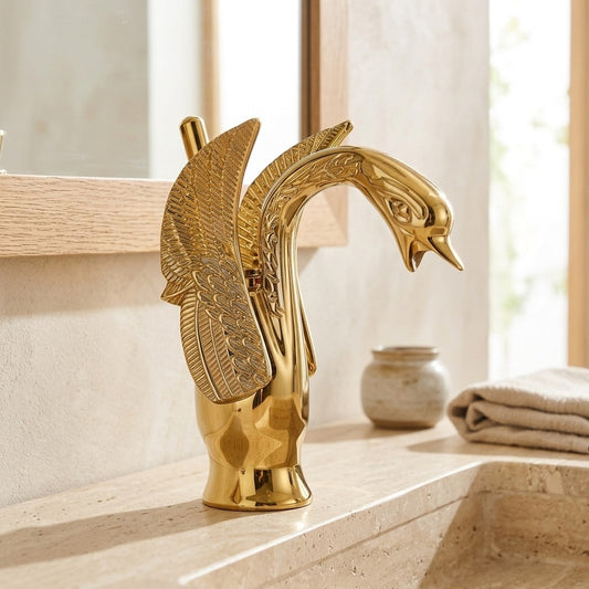 Lagomel single-hole single-handle vessel sink faucet in antique brass, brushed nickel, chrome, matte black, polished gold, set in a Traditional/Classic/Vintage/Retro bathroom