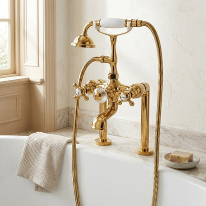 Lagomel deck-mount tub filler, set in a Vintage/Retro bathroom