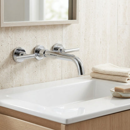 Lagomel wall-mount bathroom faucet, set in a Modern/Minimalist bathroom