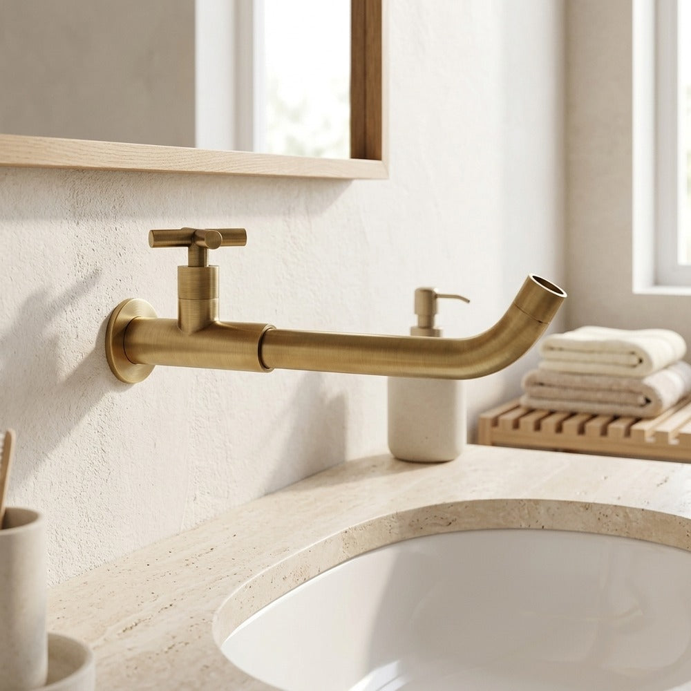 Lagomel wall-mount bathroom faucet, set in a Modern/Minimalist bathroom
