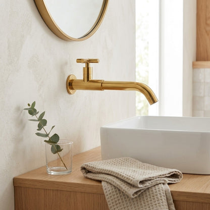 Lagomel wall-mount bathroom faucet, set in a Modern/Minimalist bathroom