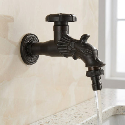 Retro Dragon Design Wall-Mount Outdoor Faucet, Single-Handle Brass Faucet, Antique Brass / Matte Black / Brushed Gold