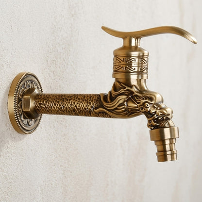 Lagomel wall-mounted single-handle outdoor faucet in antique brass, set in a Vintage/Retro/Traditional/Classic bathroom