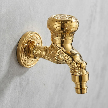 Lagomel wall-mounted washing machine faucet in antique brass, polished gold, set in a Vintage/Retro bathroom