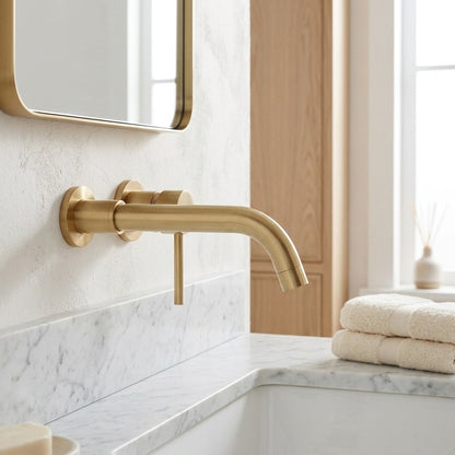 Lagomel single-handle wall-mount bathroom faucet, set in a Modern/Contemporary bathroom