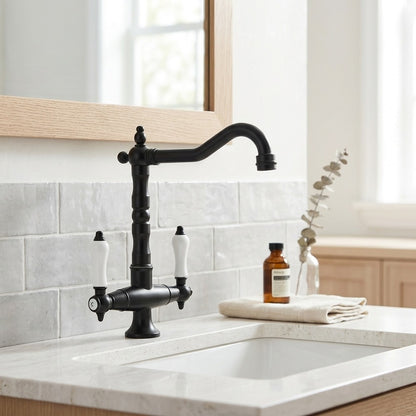 Lagomel two-handle single-hole bathroom faucet, set in a Traditional/Classic/Vintage/Retro bathroom