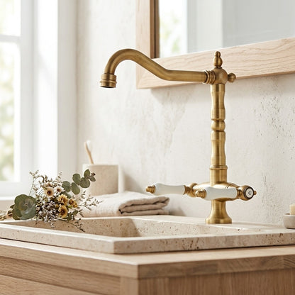 Lagomel two-handle single-hole bathroom faucet, set in a Traditional/Classic/Vintage/Retro bathroom